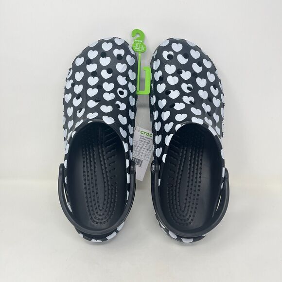 Crocs Heart Print Black Classic Round Breathable Clogs Sandals Men\'s Size 13